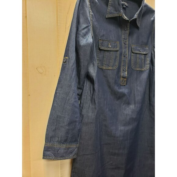 Chadwicks Blue Chambray Denim Dress Size 6, Roll Tab sleeve, 1/4 button, pockets - Picture 4 of 7